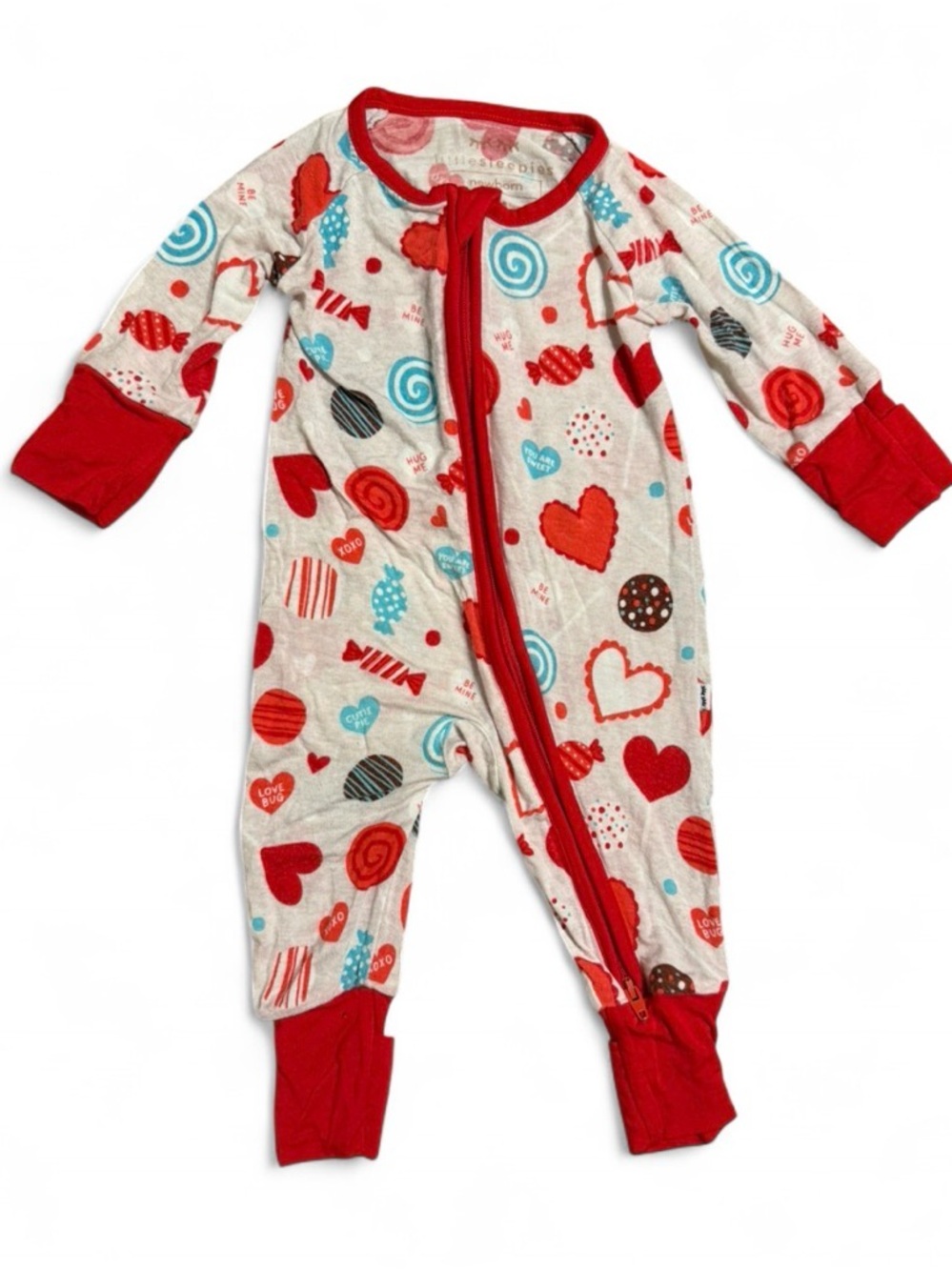 Little Sleepies Newborn Bamboo Zippy Pajamas Valentines Hearts Candy Print